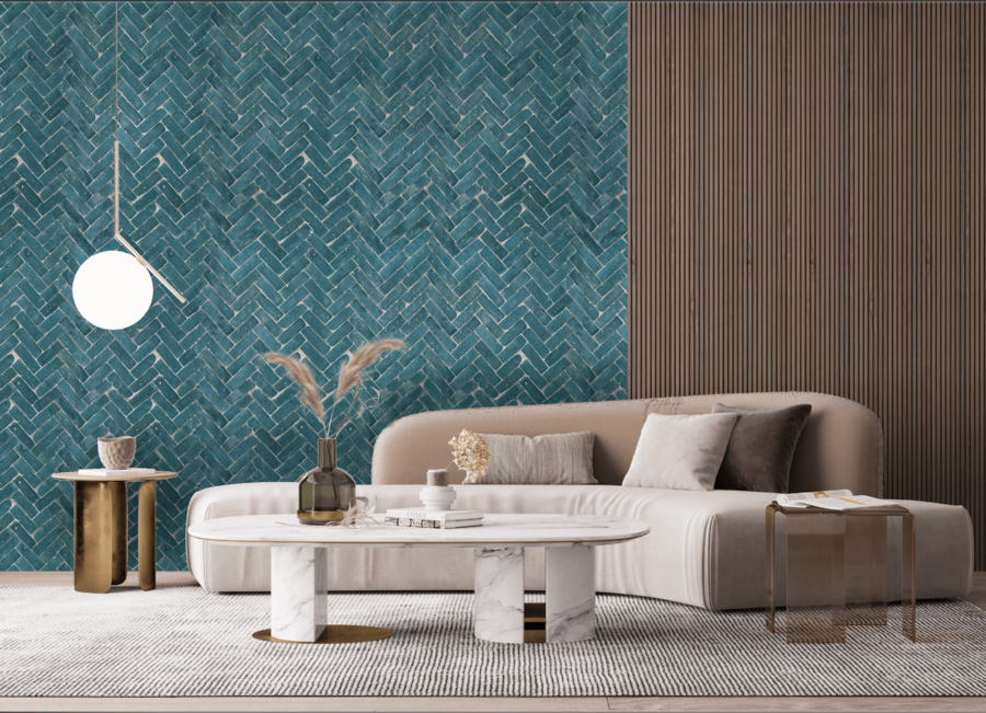 tegelbehang blauw huiskamer