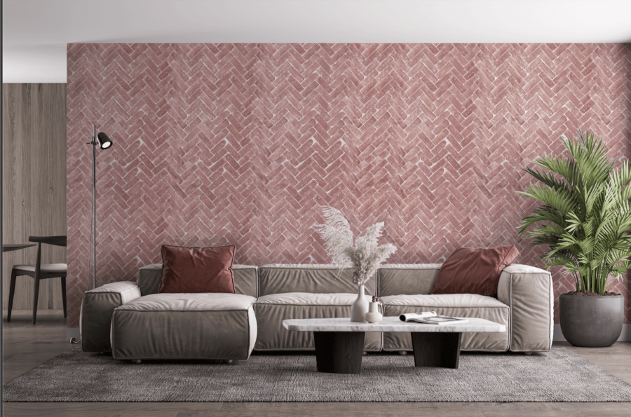 tegelbehang roze huiskamer