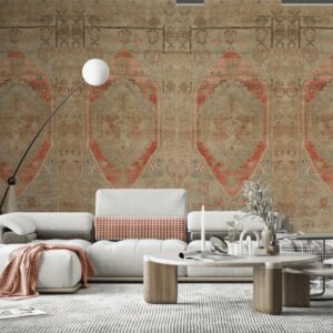 behang-oosterse-kelim-zandrood-patroon.webp