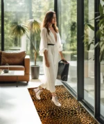 Mat Luipaard print - panterprint - Vrouw in witte outfit met tas