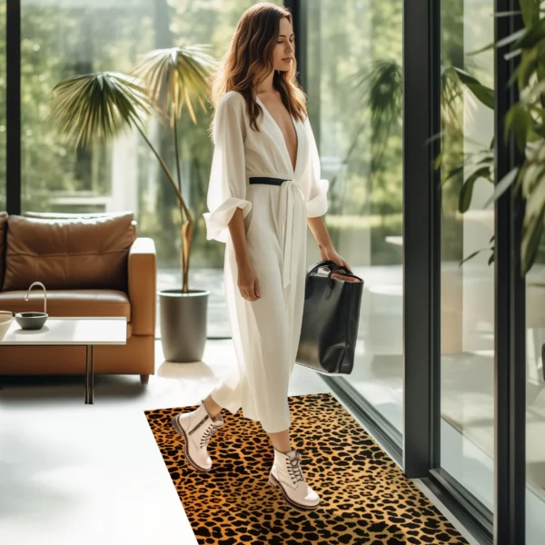 Mat Luipaard print - panterprint - Vrouw in witte outfit met tas